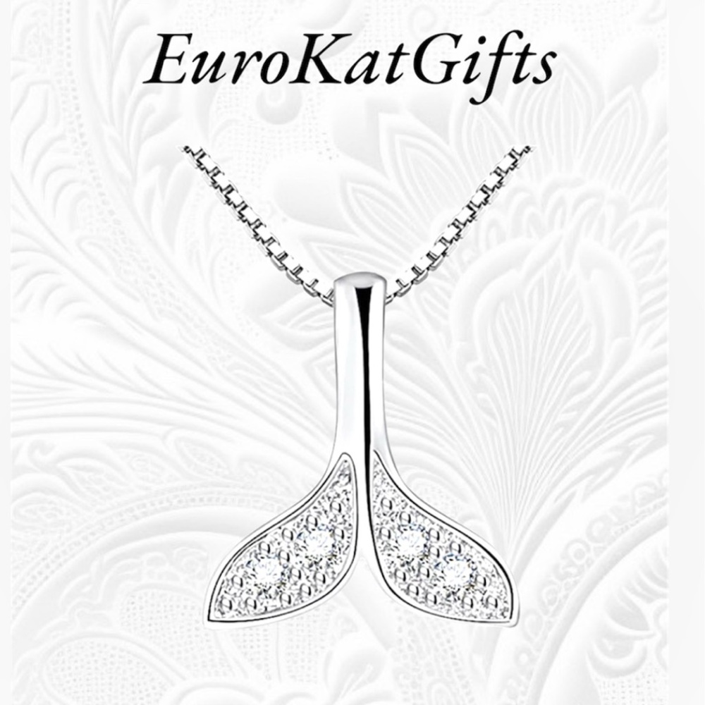Silver Mermaid Tail Necklace Nautical whale tail  925silver pl 18"-20' chain.NEW - Picture 9 of 9